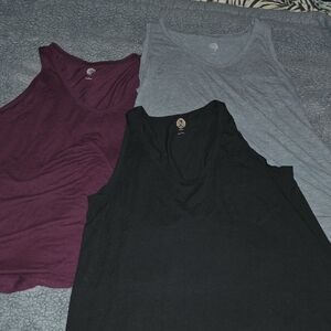 SO Women's V Neck Racerback Tank Tops - Black, Gray, and Purple Size L